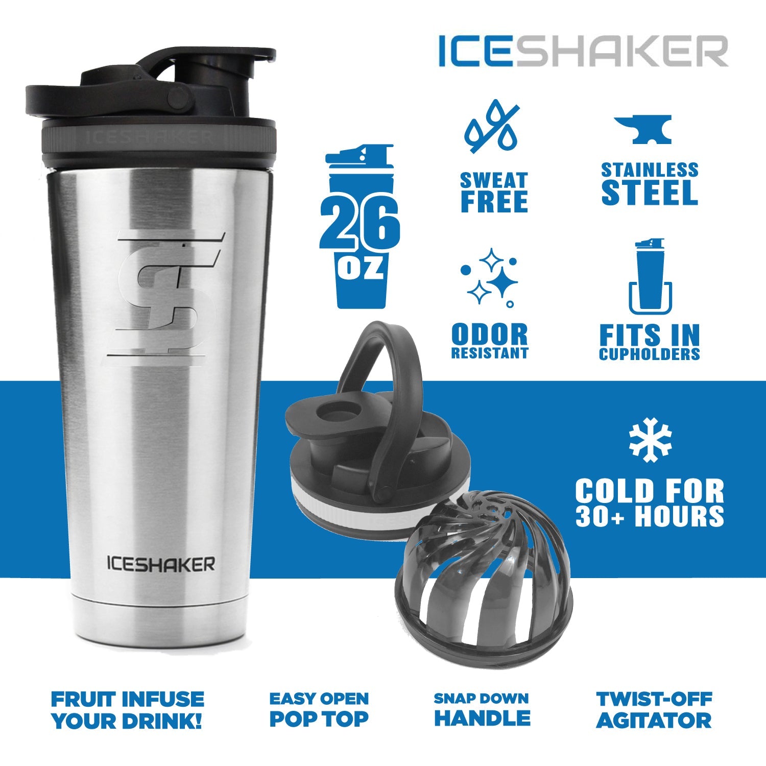 Ice Shaker 26oz Bottle - Stainless Steel